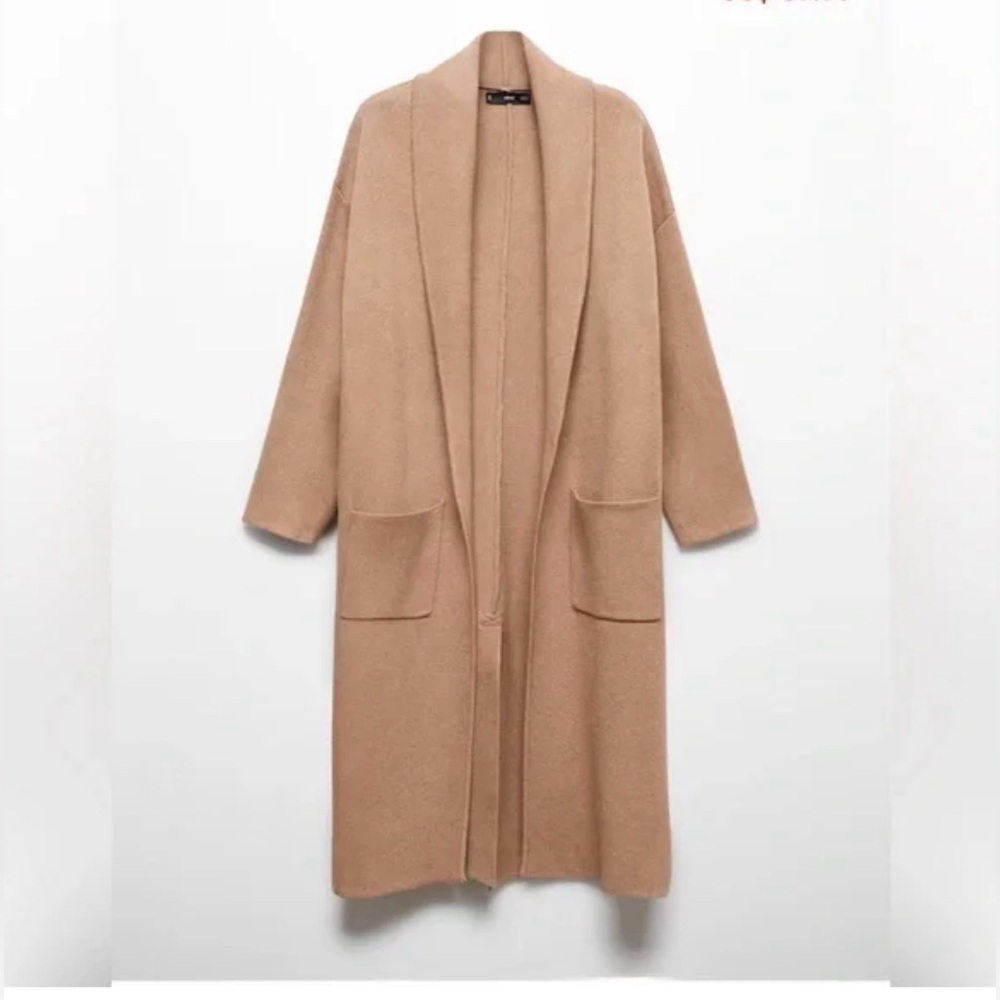 Mango Long Camel Open Front Coatigan Camel Cardigan Sweater Size M NWOT - Picture 4 of 9